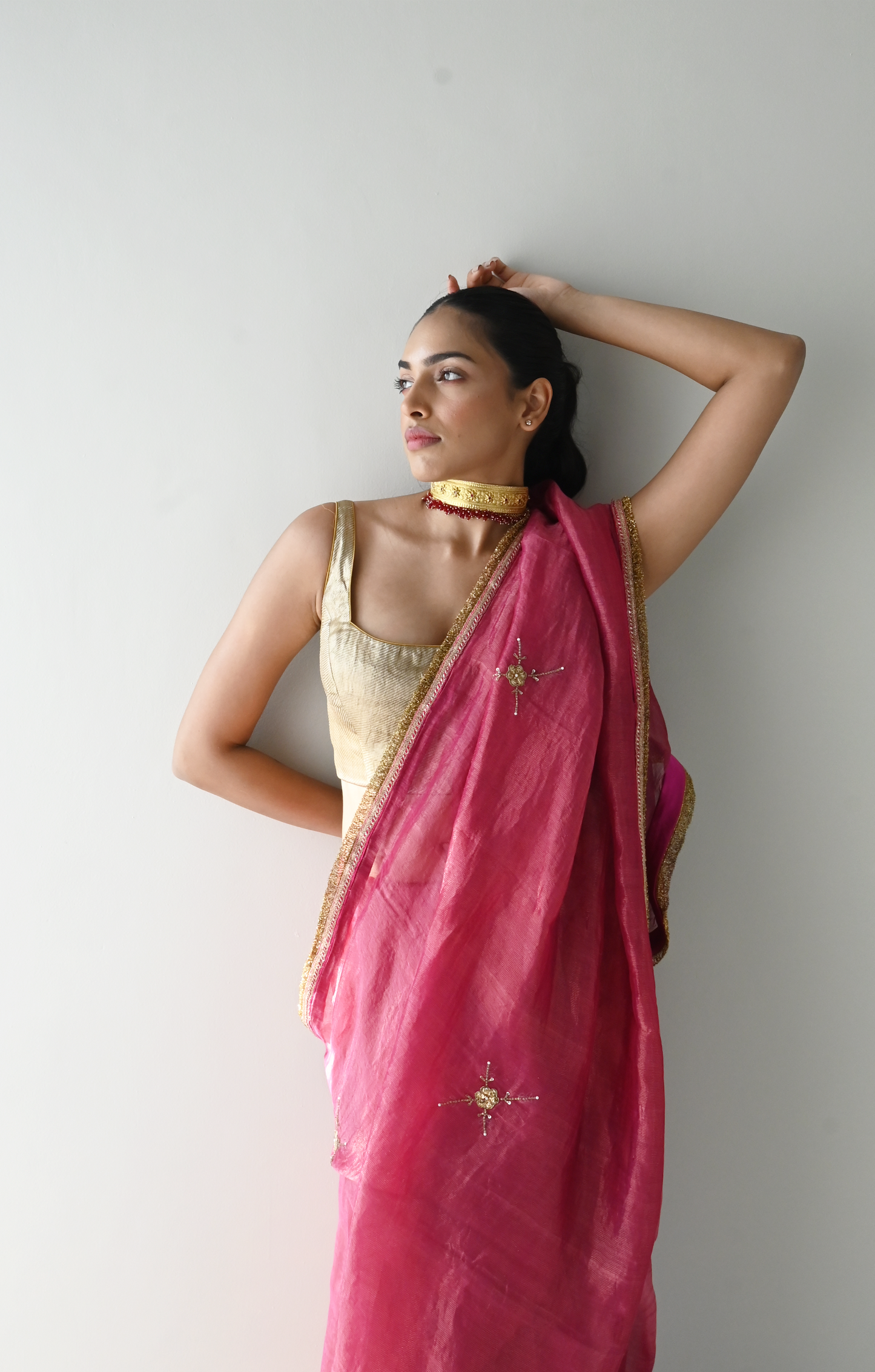 Sati Saree in Hot Pink Pin Stripes