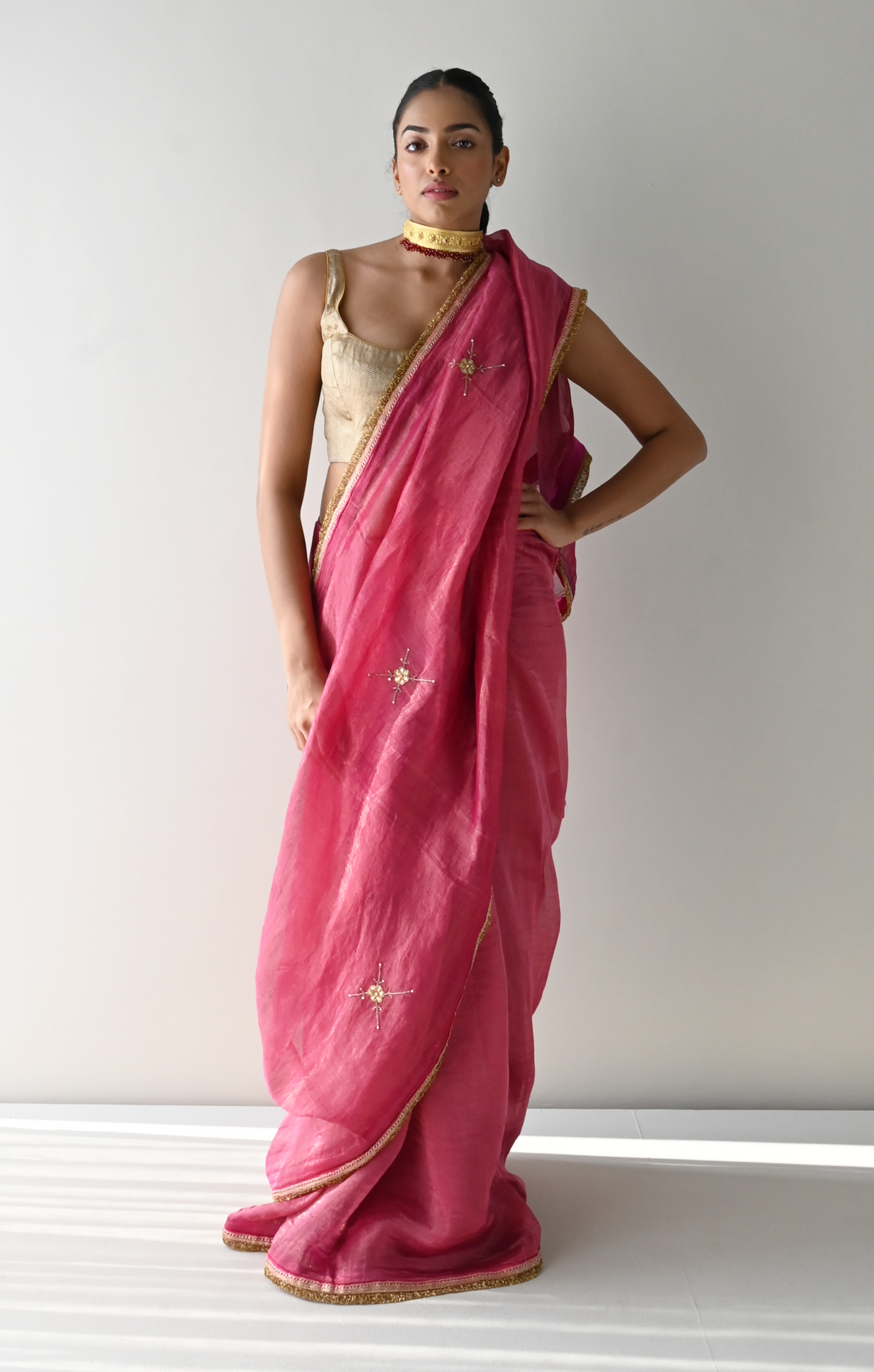 Sati Saree in Hot Pink Pin Stripes