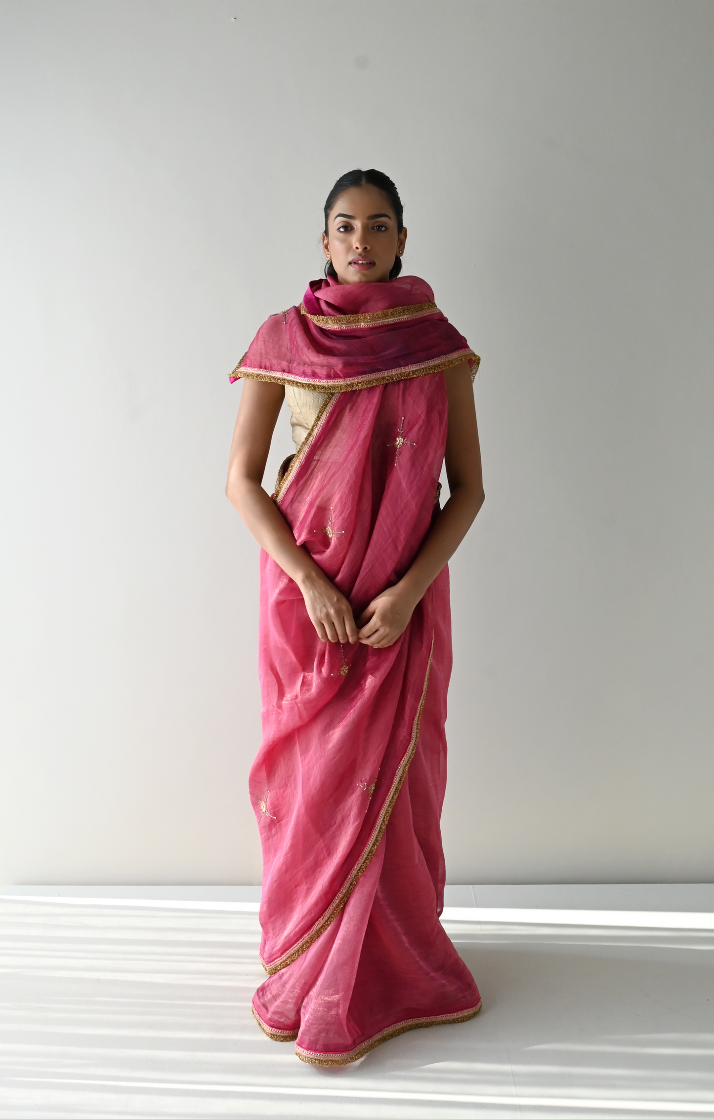 Sati Saree in Hot Pink Pin Stripes