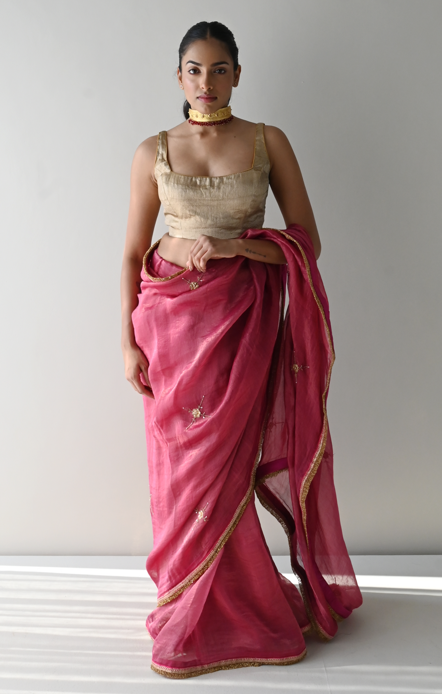 Sati Saree in Hot Pink Pin Stripes