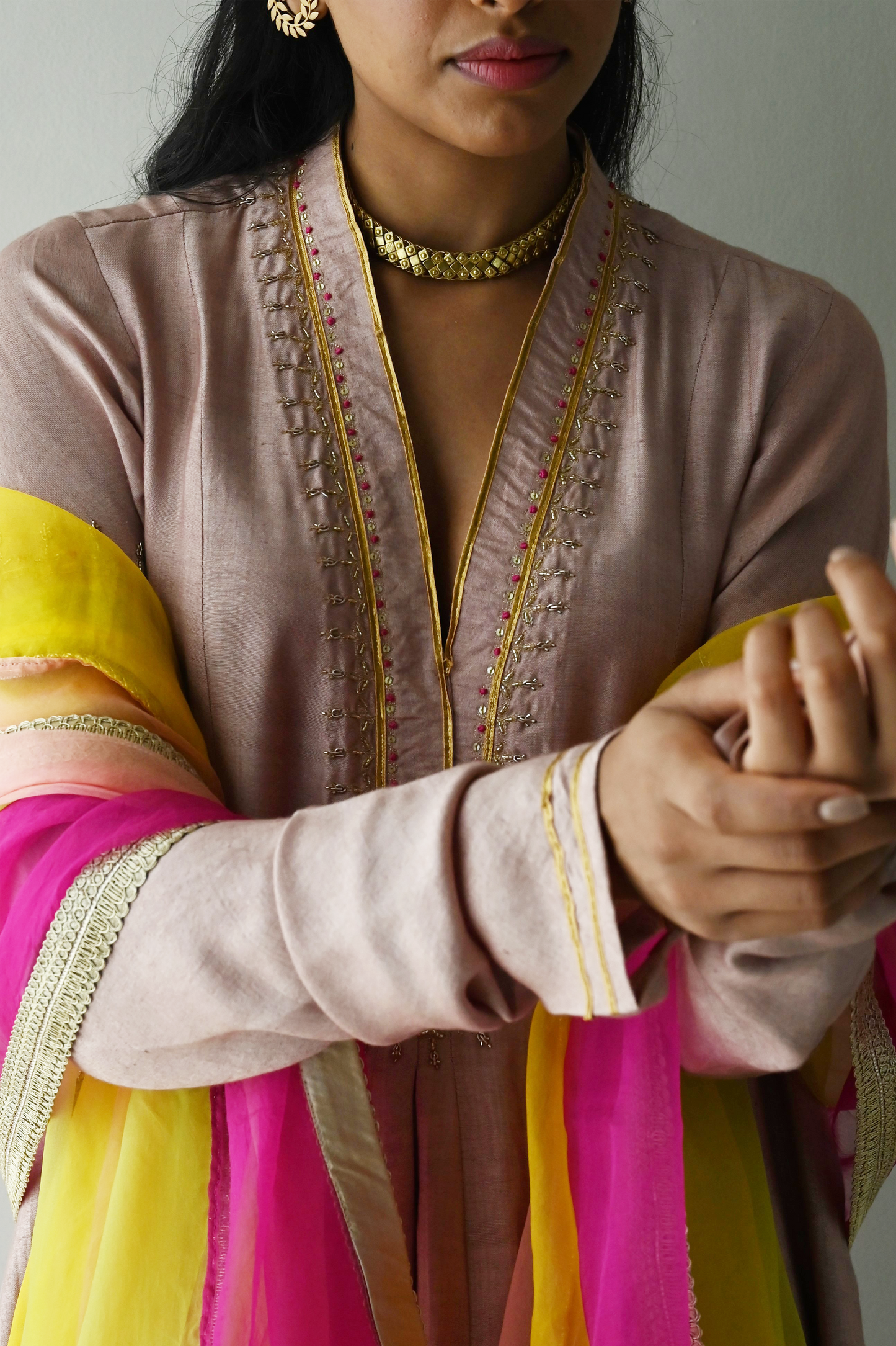 Noor Anarkali in Nude Silk & Brocade