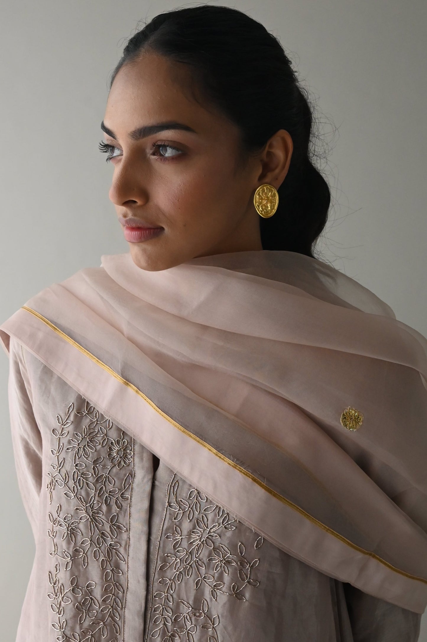 Boho Kurta in Nude Handloom Tissue with Nude Pant