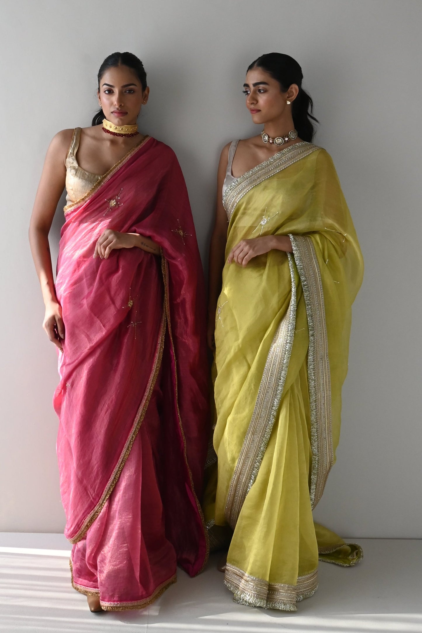 Sati Saree in Neon Green Pin Stripes