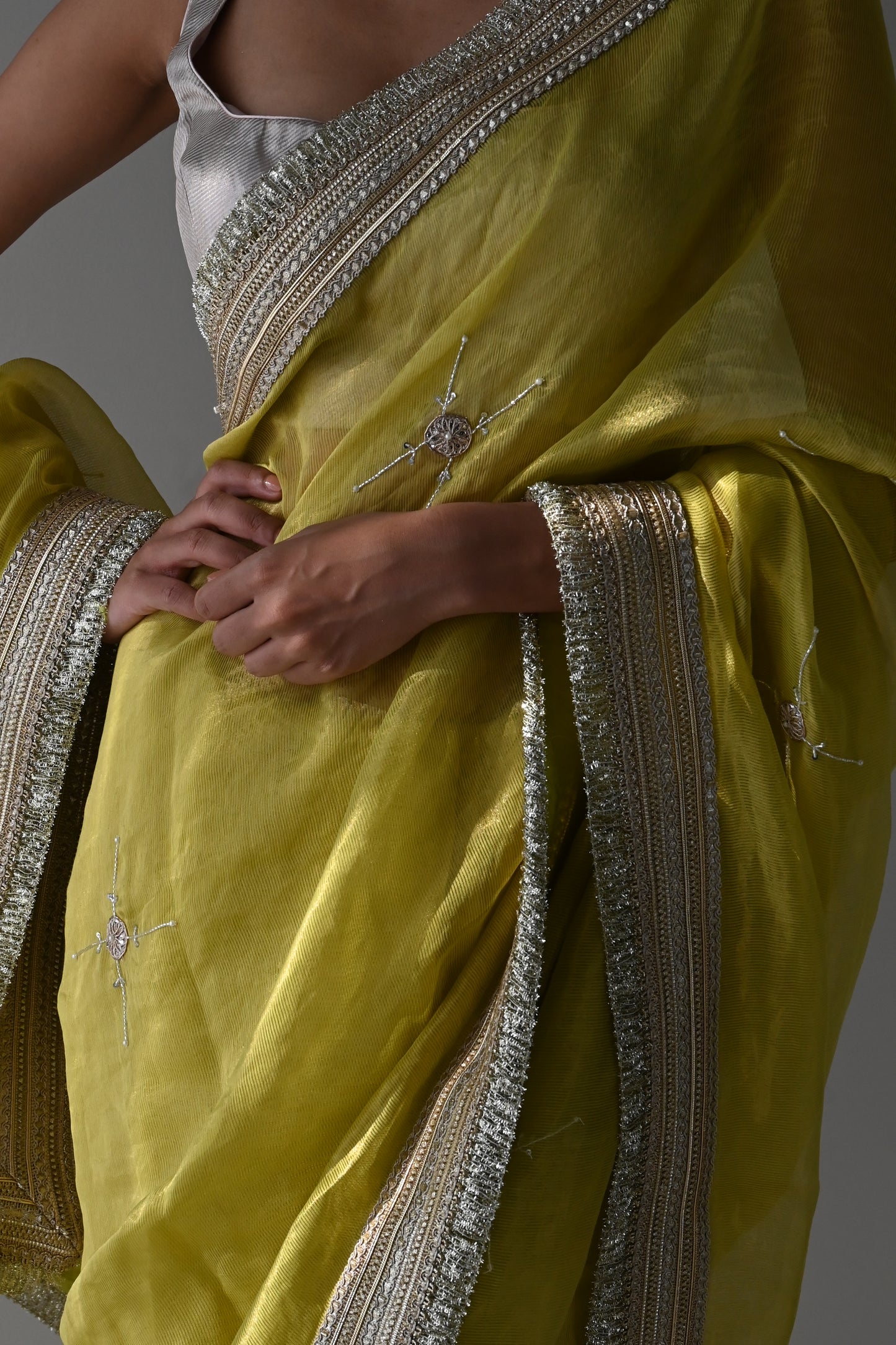 Sati Saree in Neon Green Pin Stripes