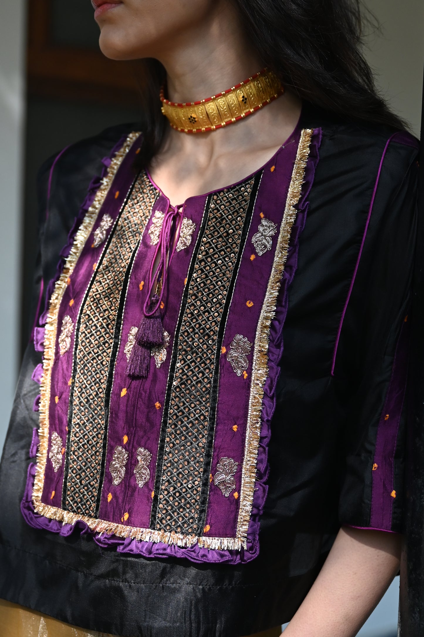 Mumtaz Top in Black with Gold Tissue Garara