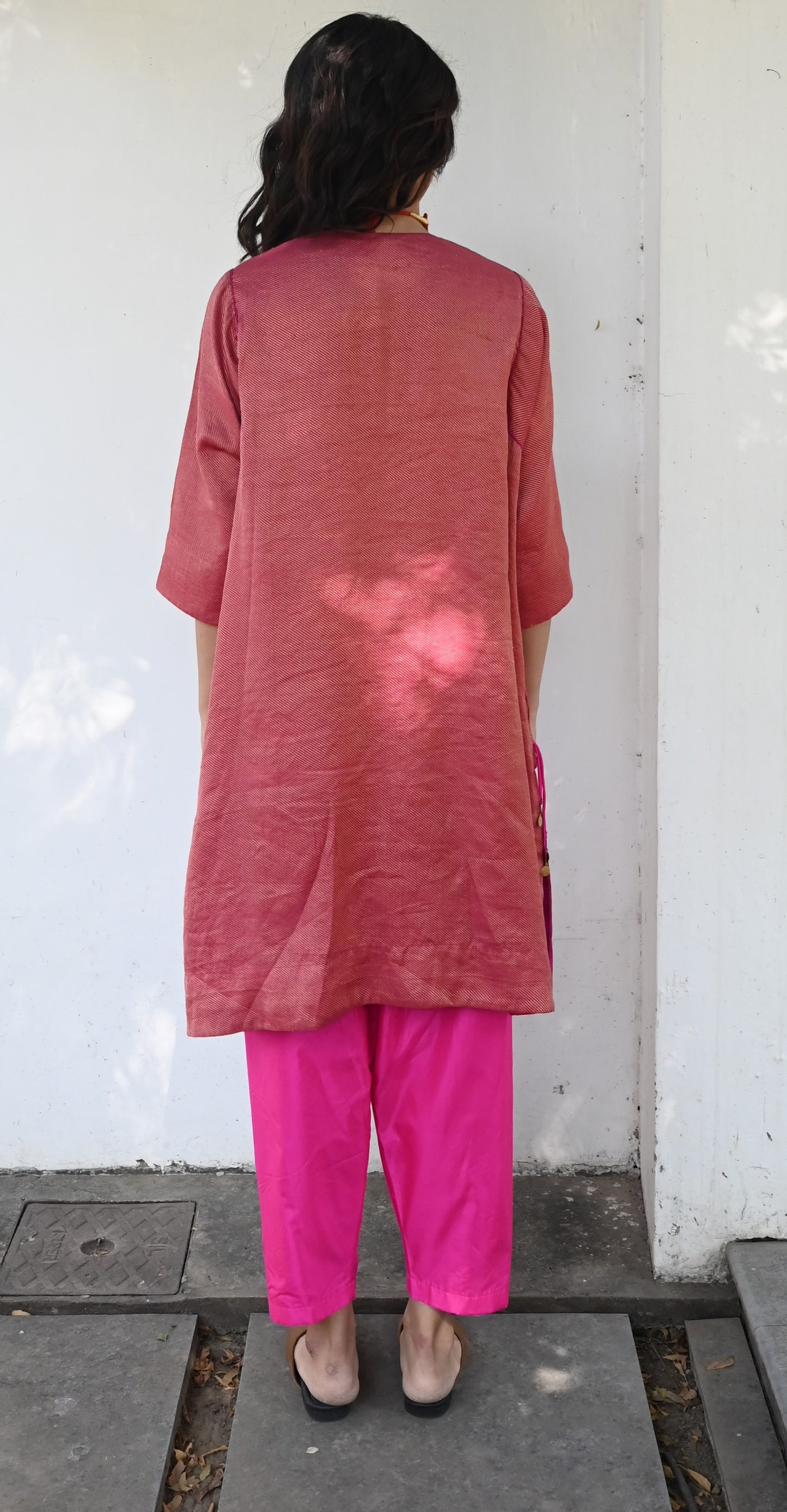 Raani Choga in Pink Stripes Georgette with Pink Salwar