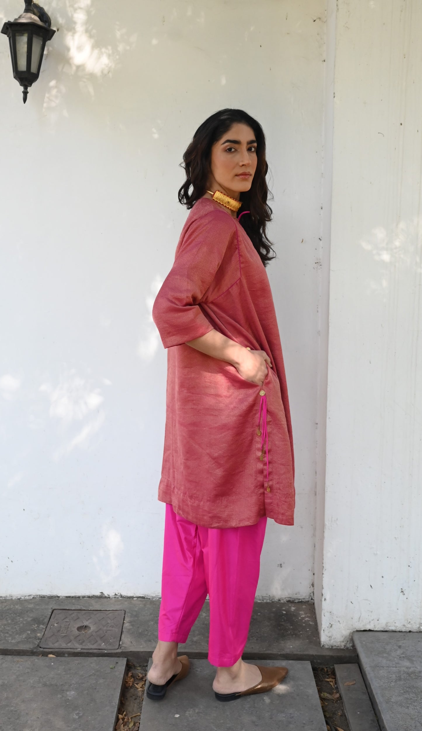 Raani Choga in Pink Stripes Georgette with Pink Salwar