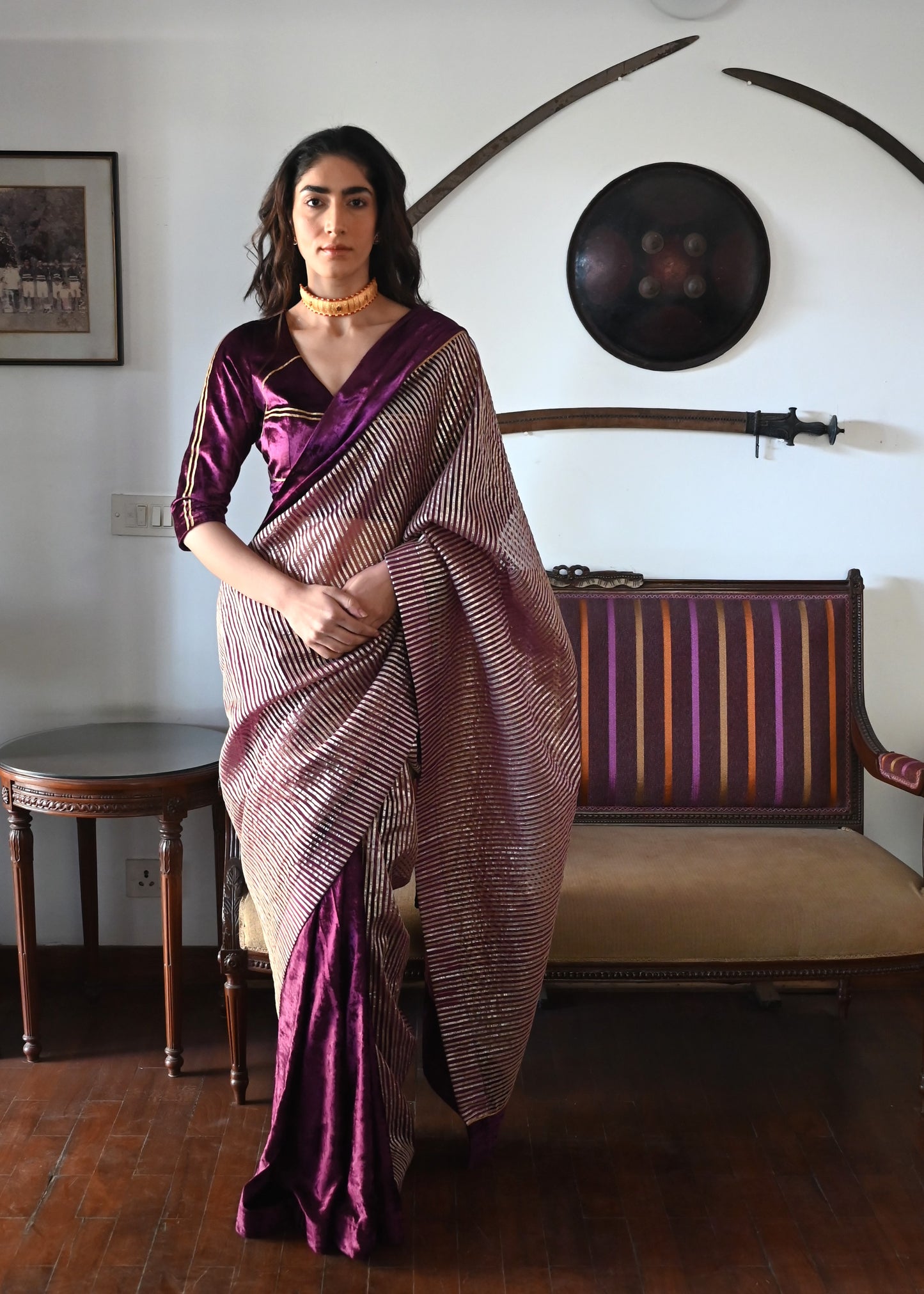 Chanda Saree in Purple CC Gota and Velvet