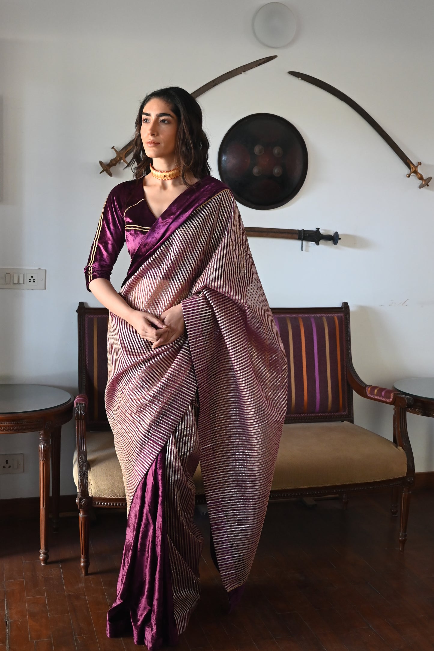 Chanda Saree in Purple CC Gota and Velvet