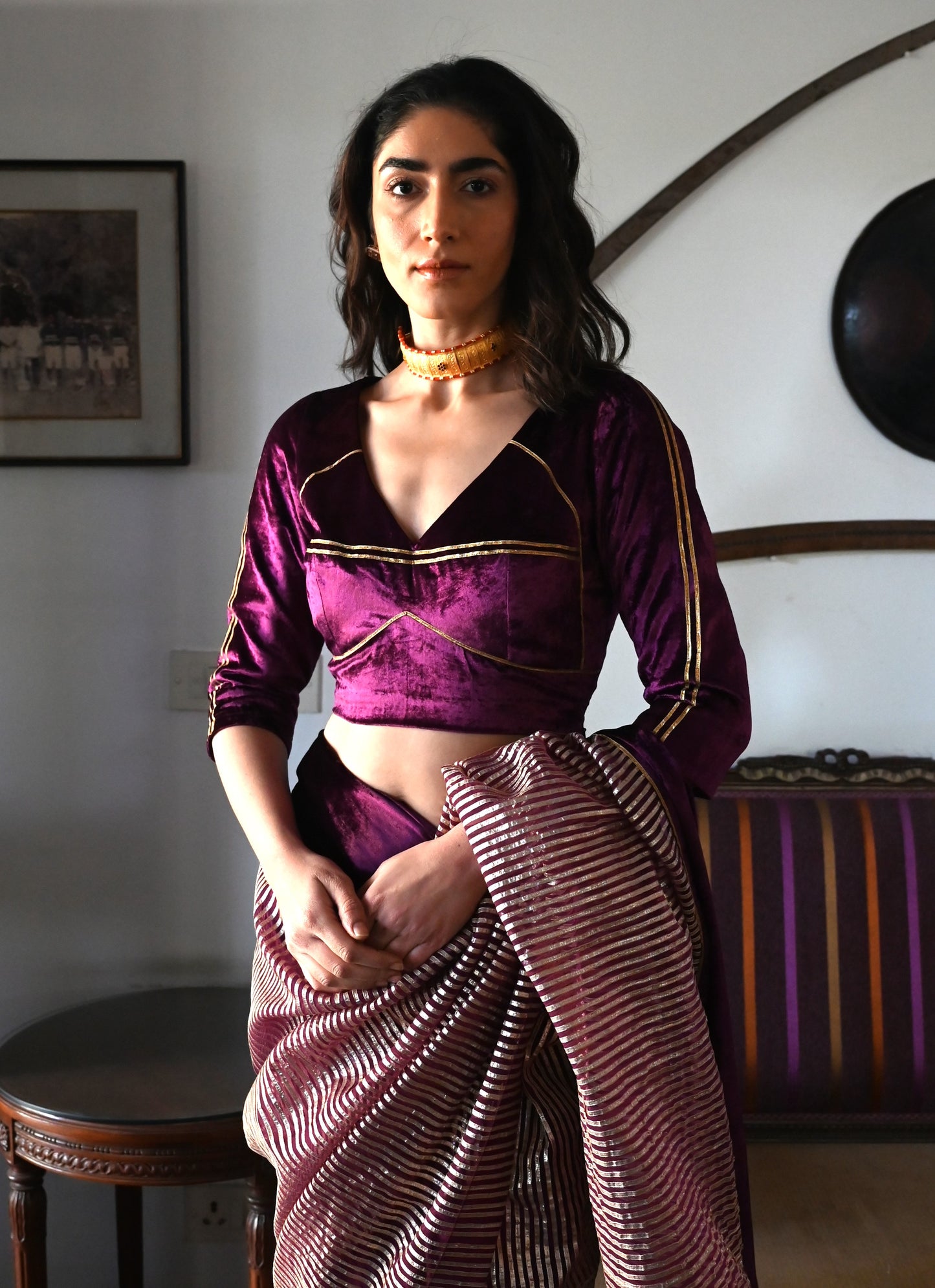 Chanda Saree in Purple CC Gota and Velvet