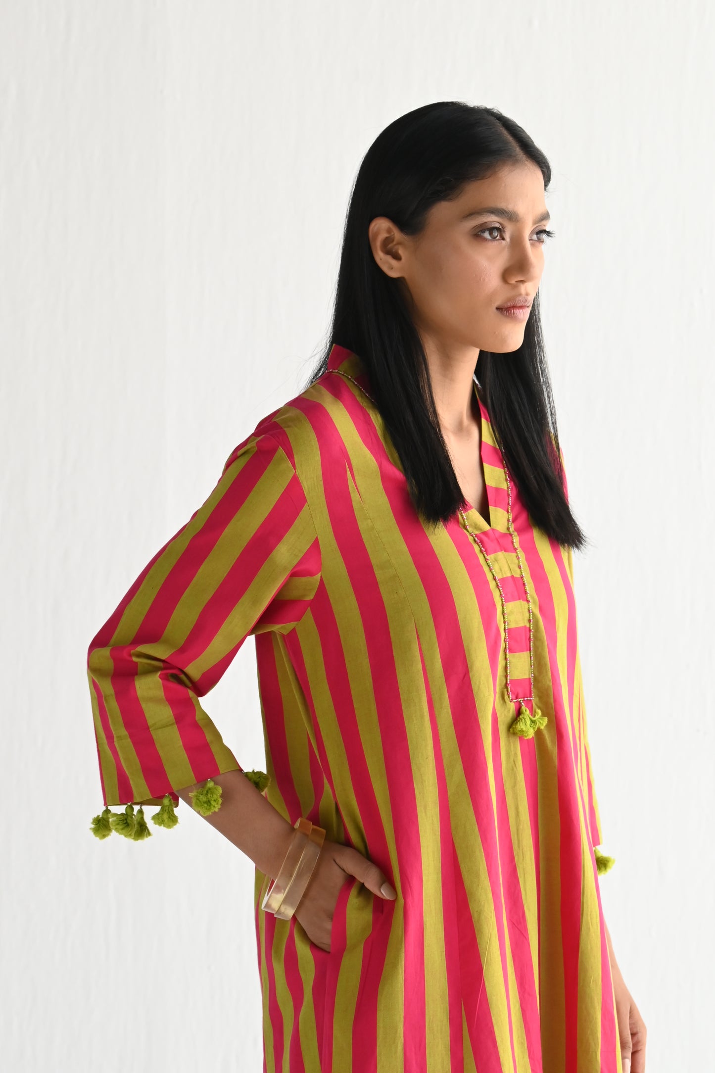 Sashiko in Hot Pink & Lime Green Stripes