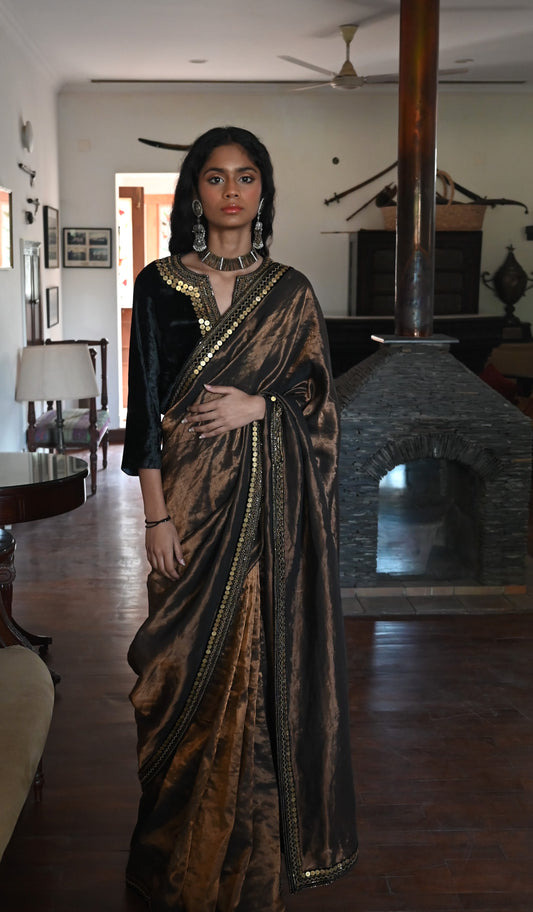 Gulzar Saree in Black Tissue