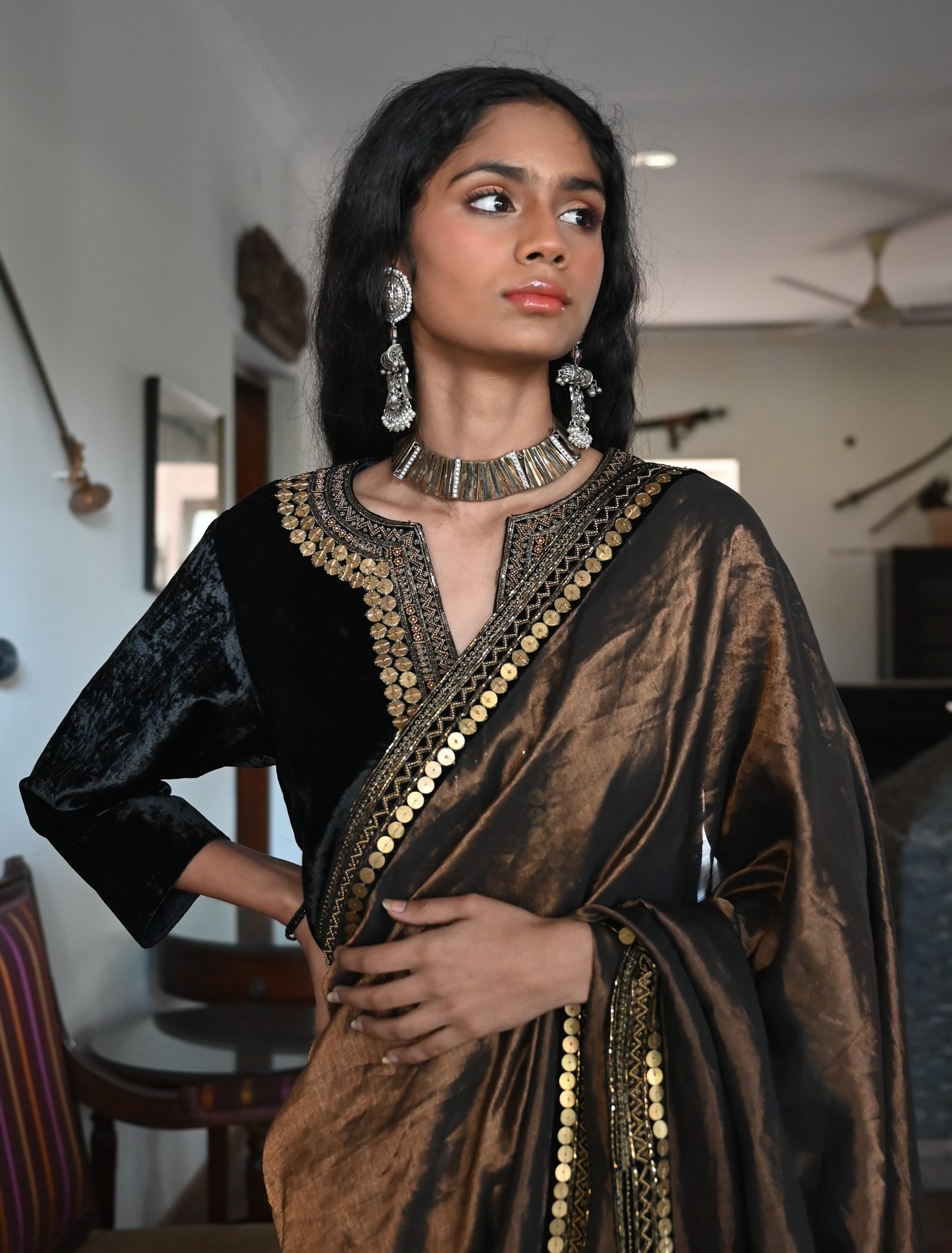 Gulzar Saree in Black Tissue