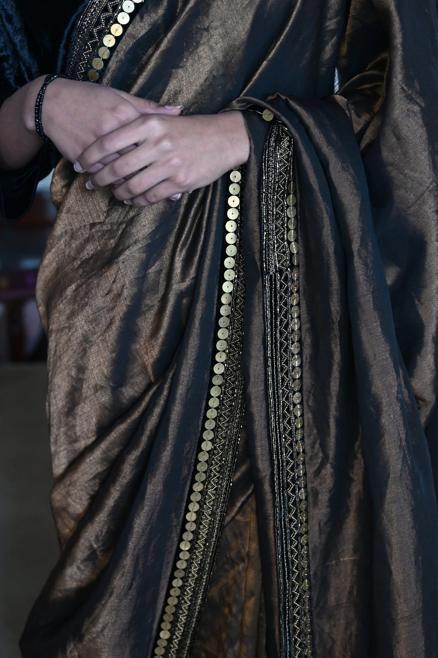 Gulzar Saree in Black Tissue