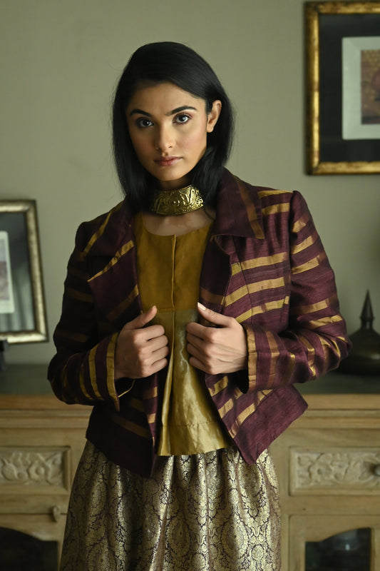 Bomber Jacket in Plum Zari Silk