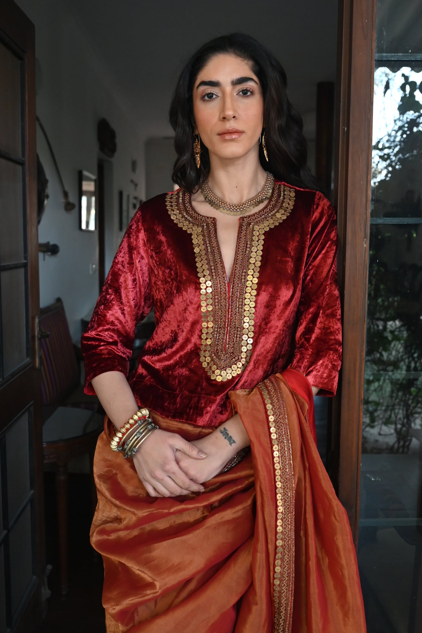 Saifi Blouse in Red Velvet