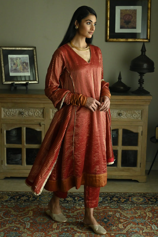 Sameena Dupatta in Red Stripes