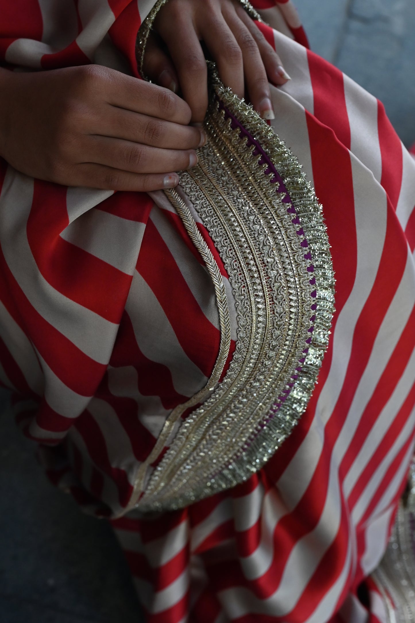 Mumtaz Saree in Red Stripes Satin Silk