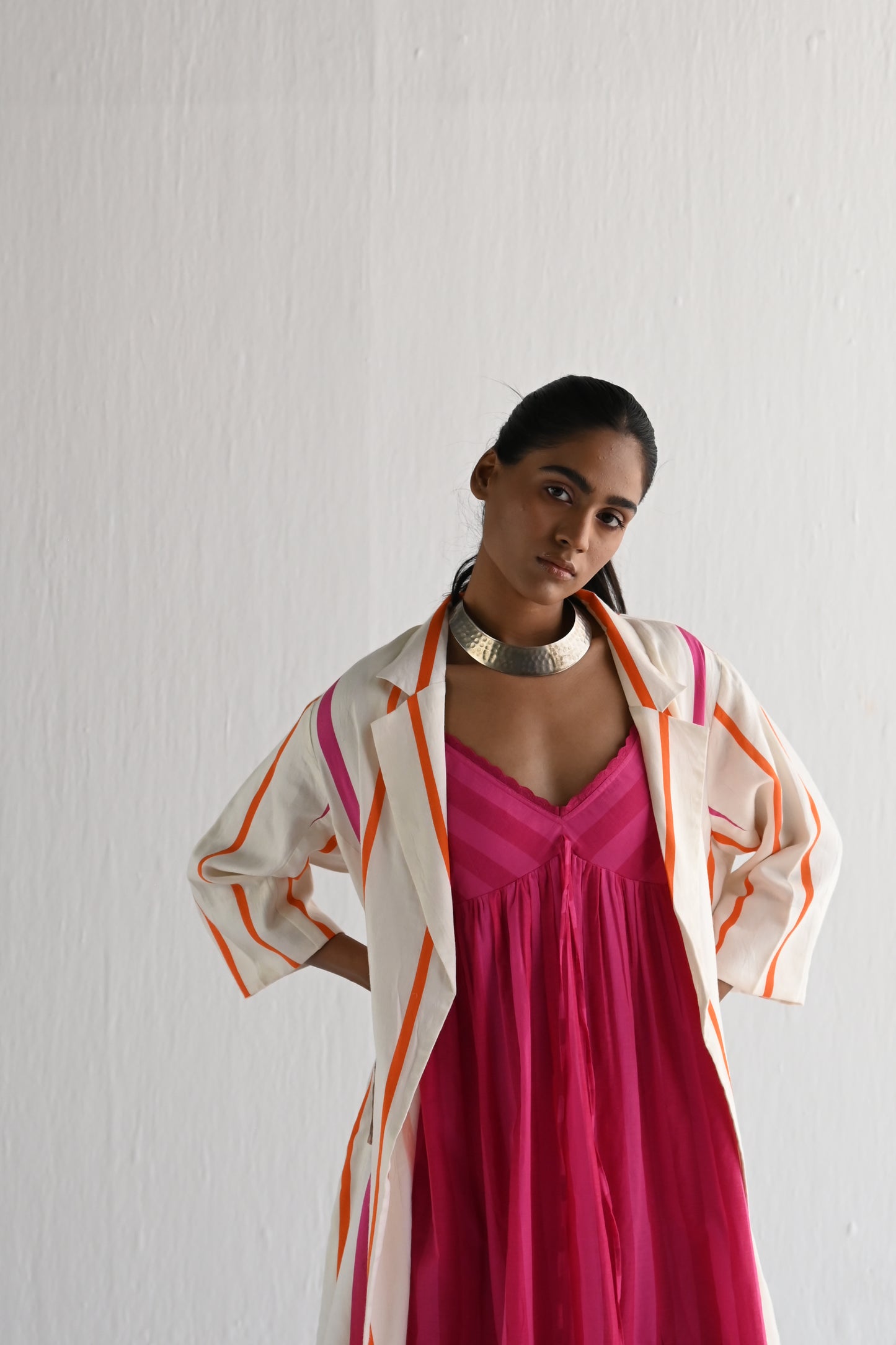 Sally Jacket in Hot Pink & Orange Silk Stripes