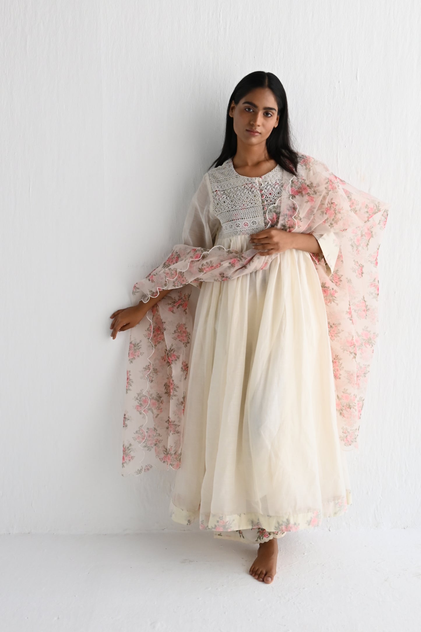 Dupatta in Pink Flower Print Organza