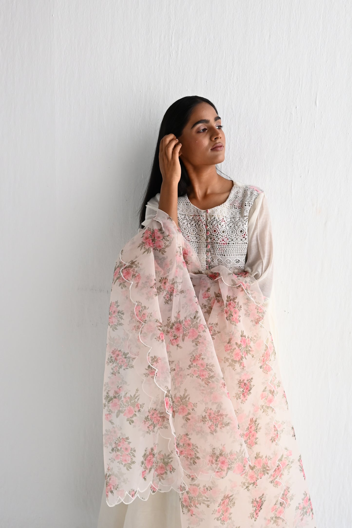 Dupatta in Pink Flower Print Organza