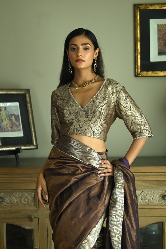 Nina Blouse in Brown Brocade