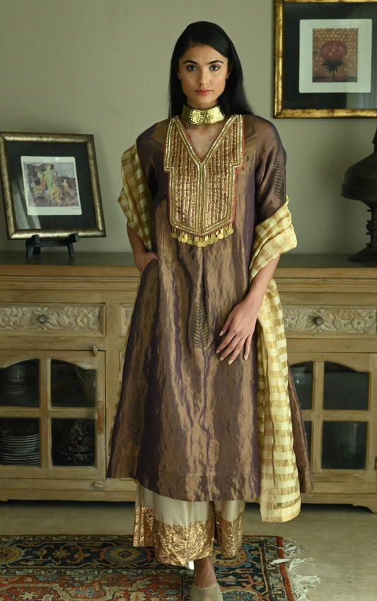 Dupatta in Chai Beige Chanderi Stripes