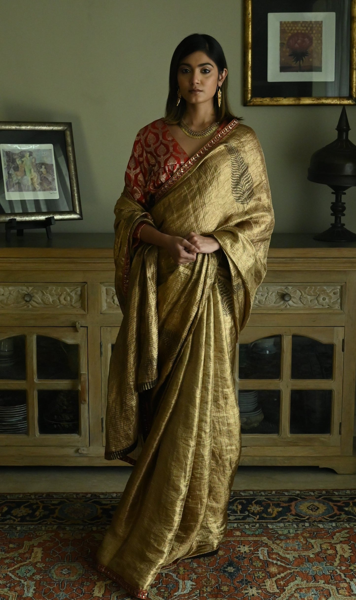 Sona Jaal Saree in Vintage Gold Brocade Tissue