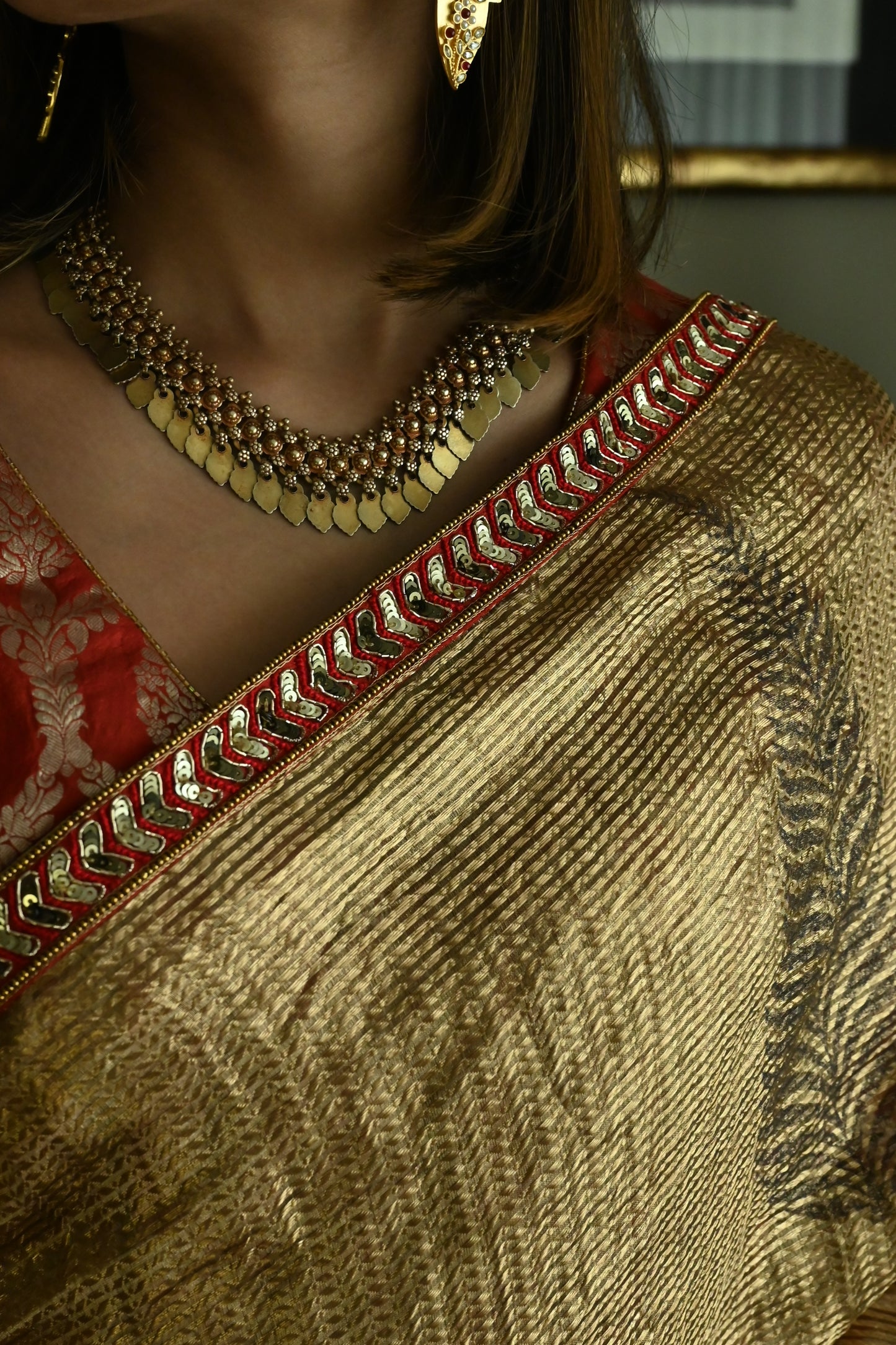 Sona Jaal Saree in Vintage Gold Brocade Tissue