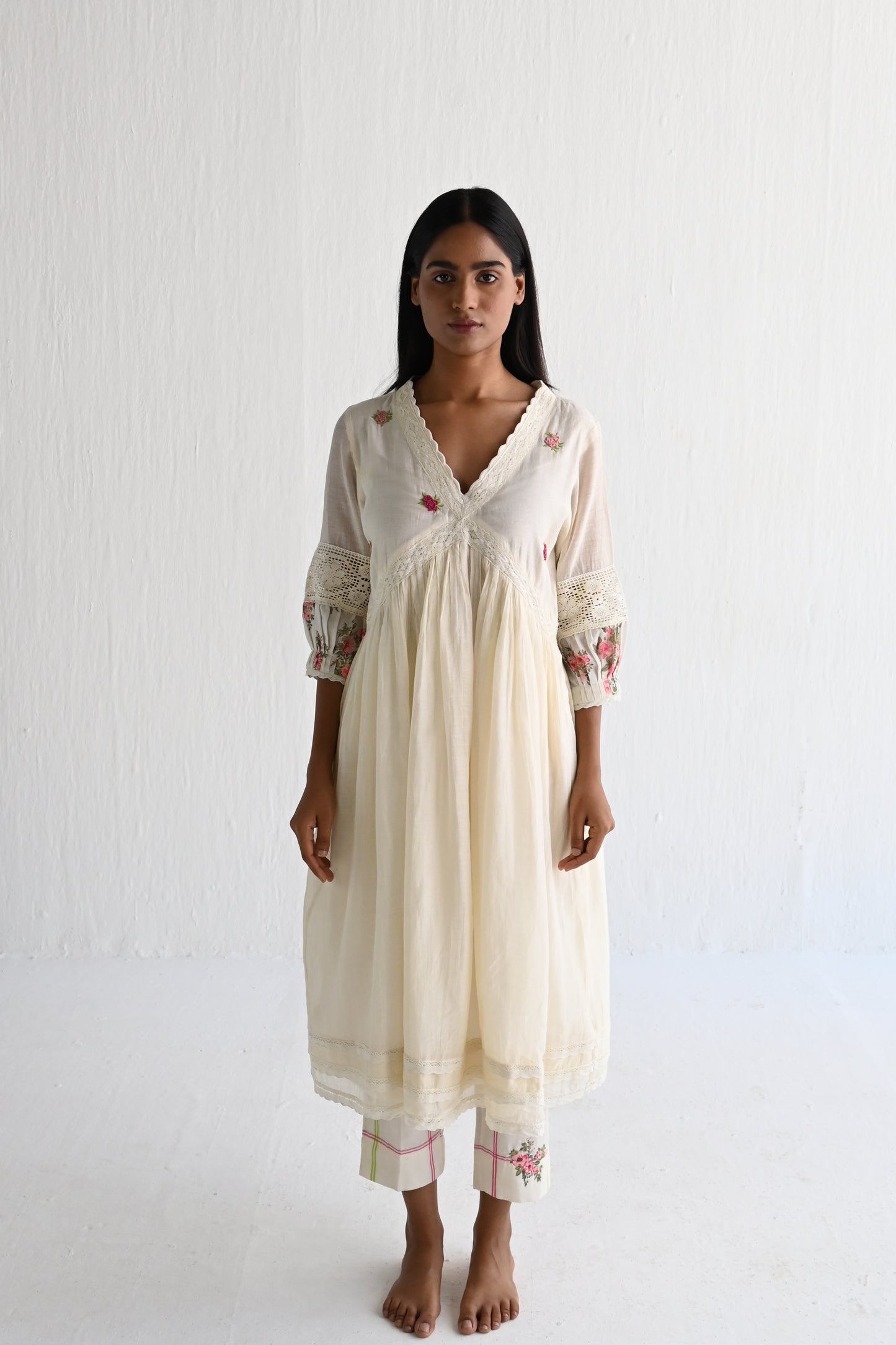 Empireline Kurta in Ivory with Pant