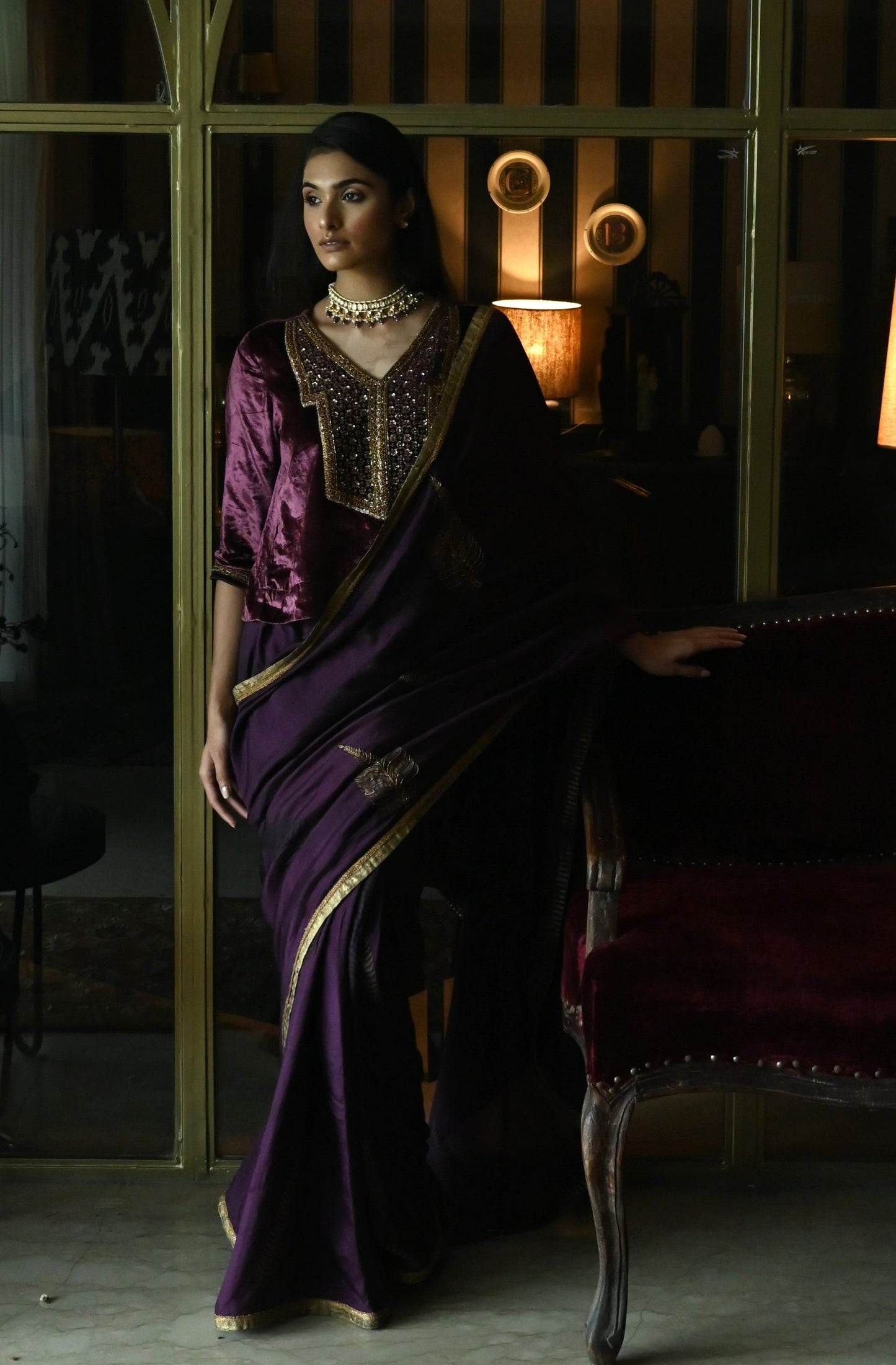 Jamuni Patta Print Saree in Purple Pure Silk