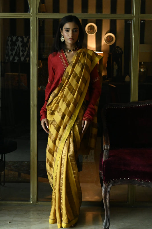 Haldi Zari Patti Saree in Ochre Stripes