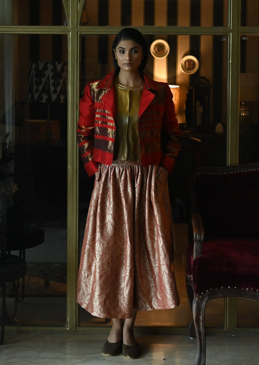 Victorian Skirt in Red Brocade