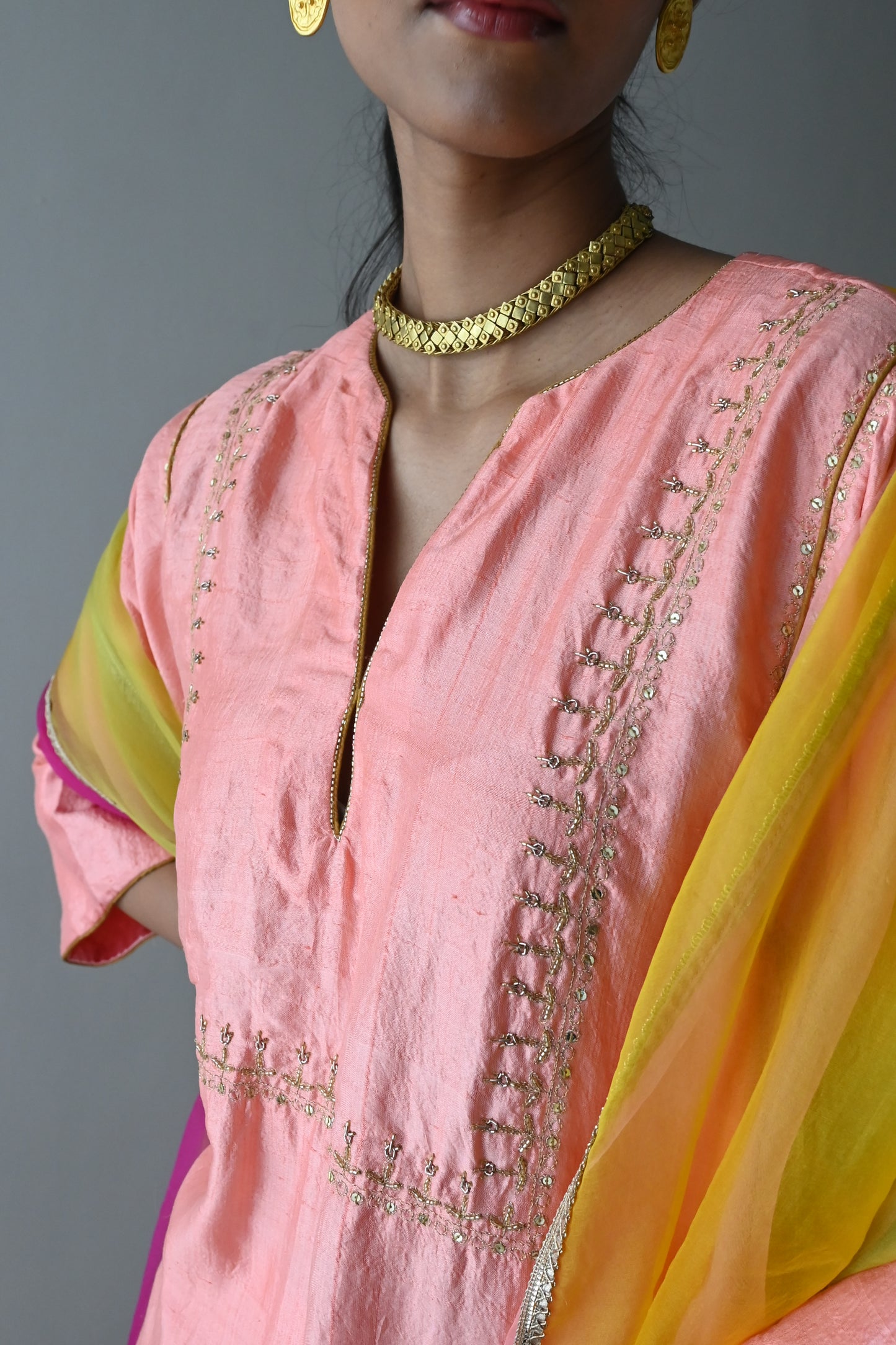 Jhabla Kurta in Rose Pink Pure Silk with Rose Pink Pant