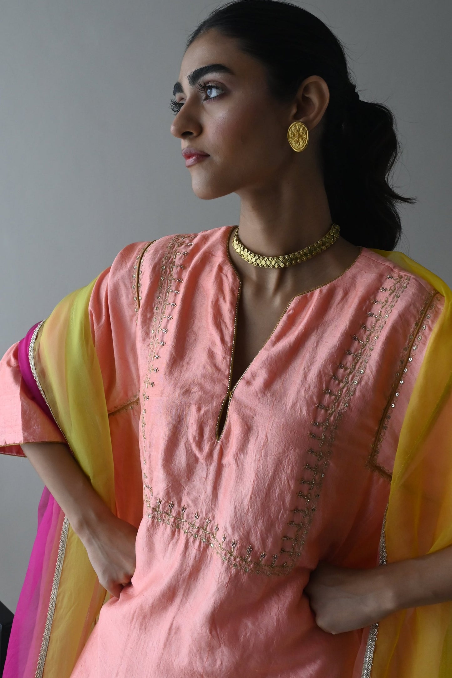 Jhabla Kurta in Rose Pink Pure Silk with Rose Pink Pant