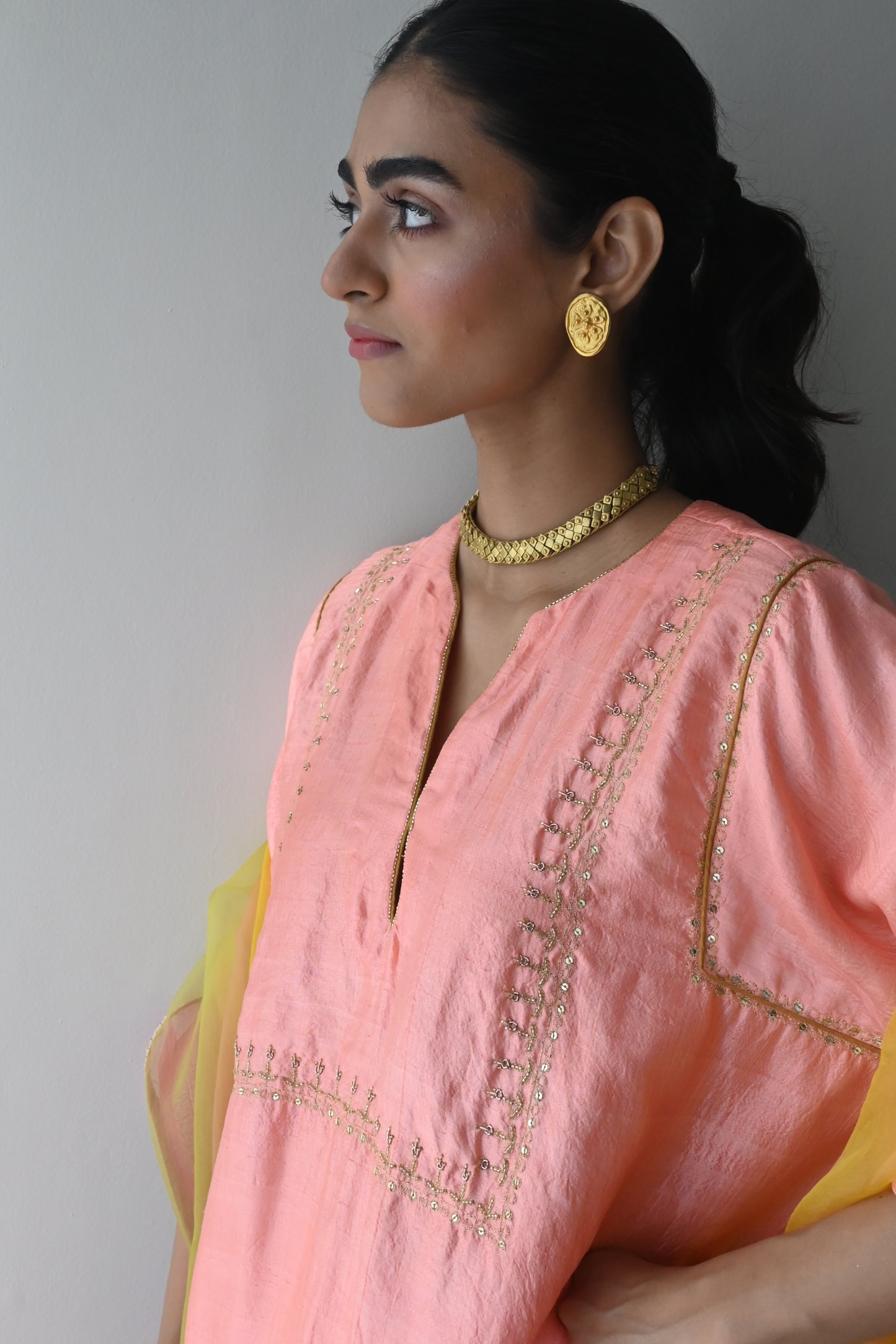 Jhabla Kurta in Rose Pink Pure Silk with Rose Pink Pant