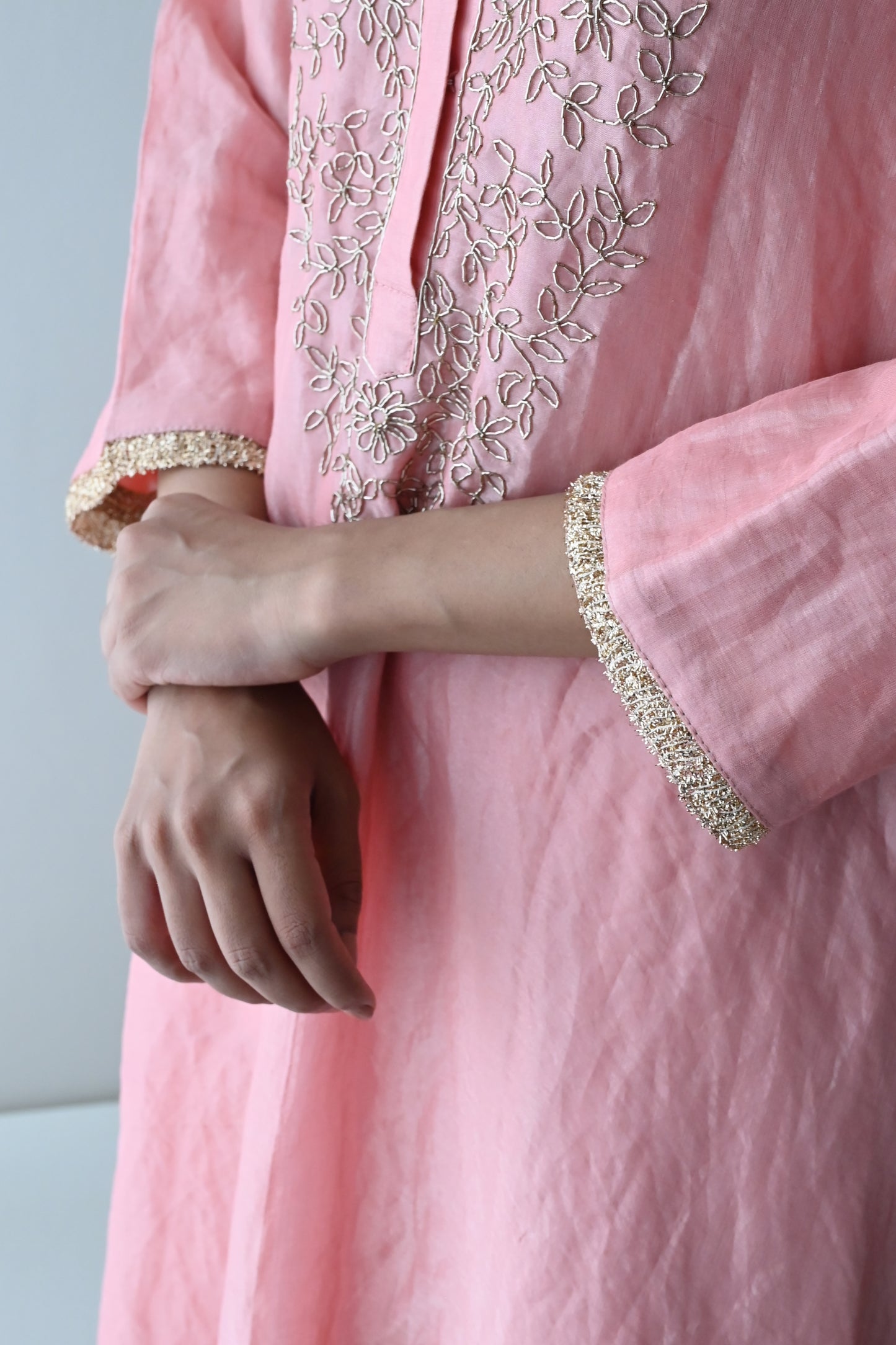 Boho Kurta in Rose Pink Handloom Tissue with Rose Pink Pant