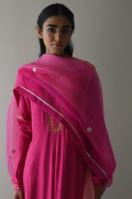 Pink Ombre Organza Dupatta