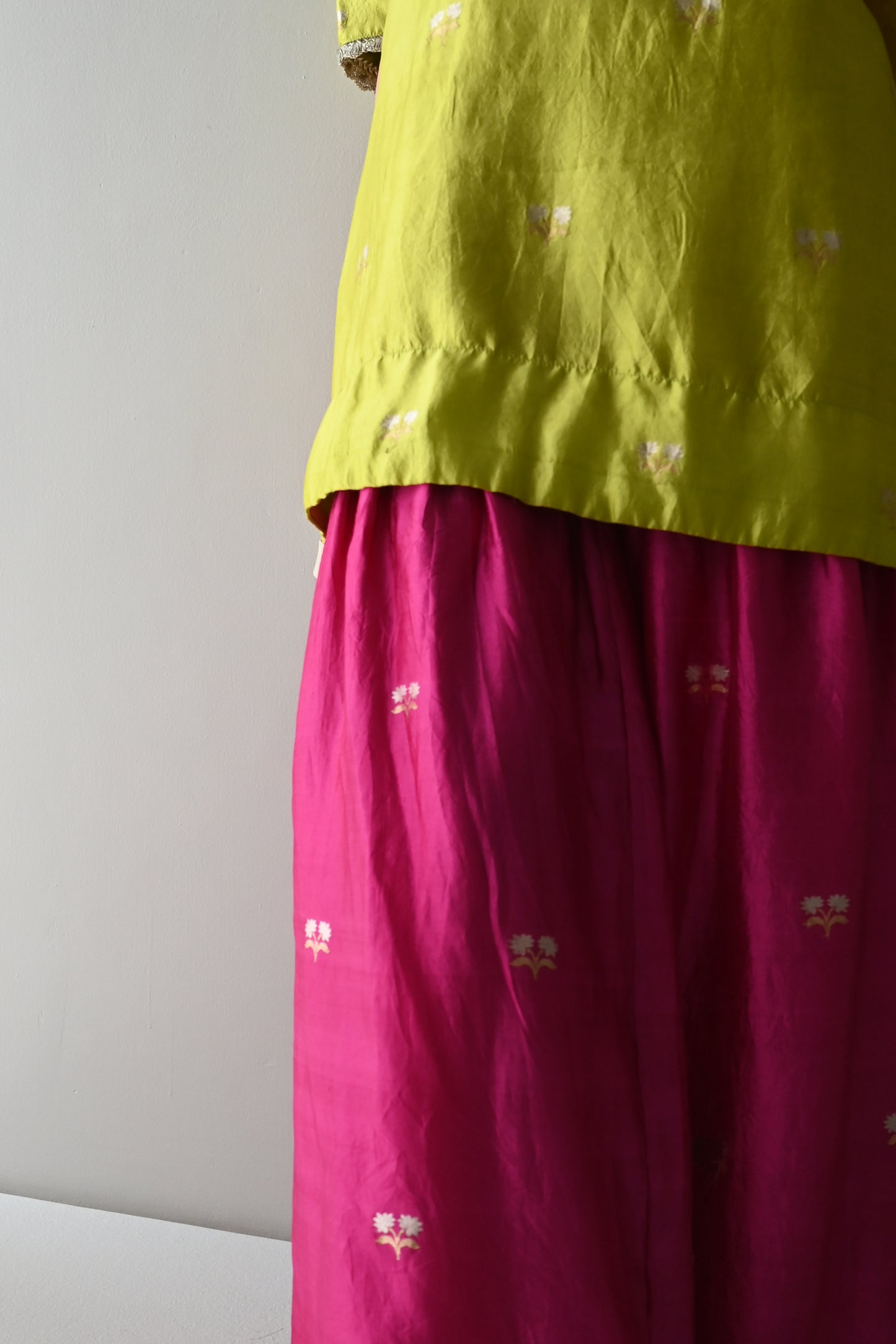 Anu Kurta in Neon Green Brocade with Hot Pink Sharara