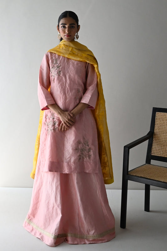 Yellow Dupatta in Half Tissue and Half Brocade