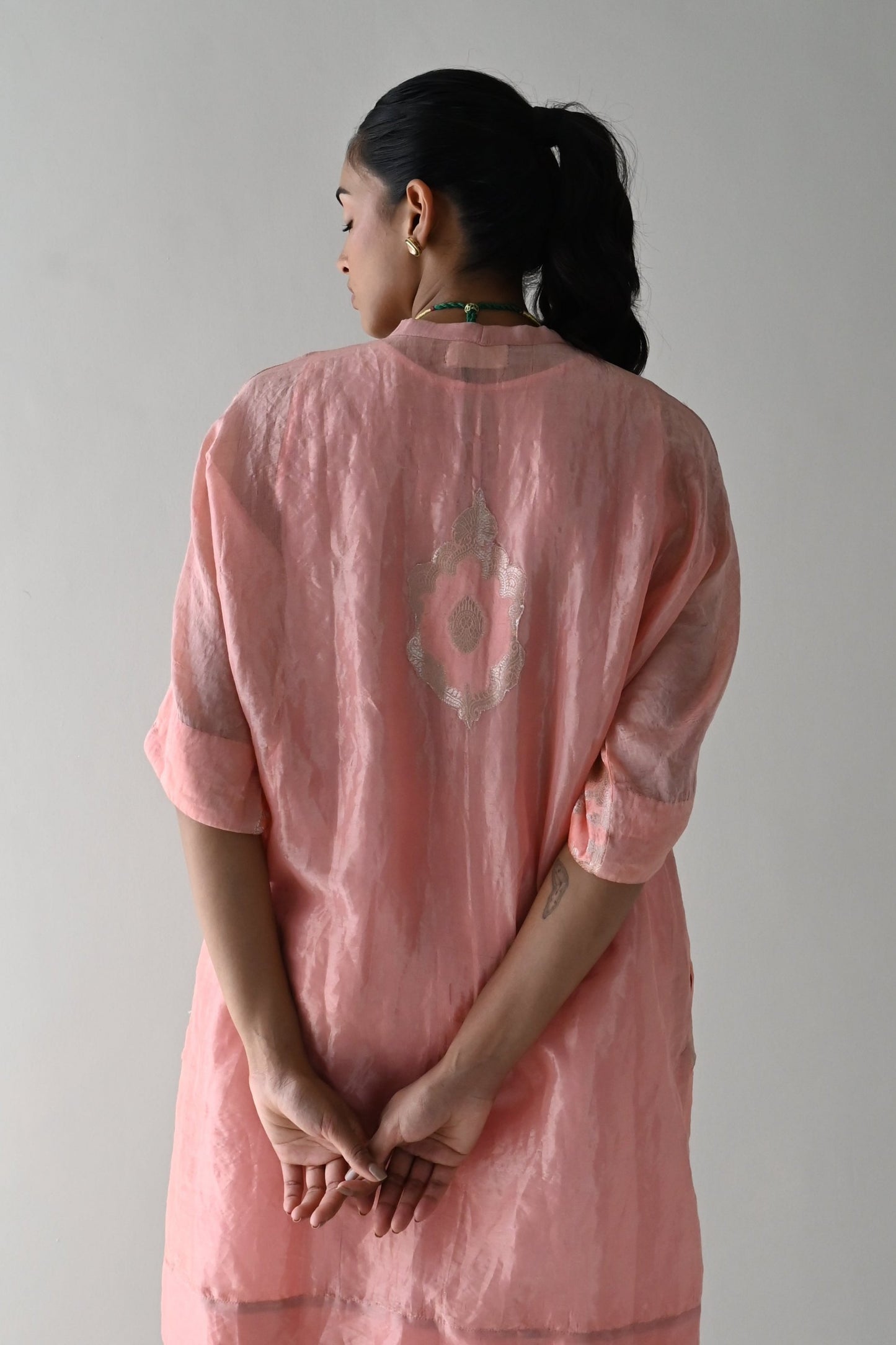 Shahi Kaftan in Rose Pink Brocade with Rose Pink Pant