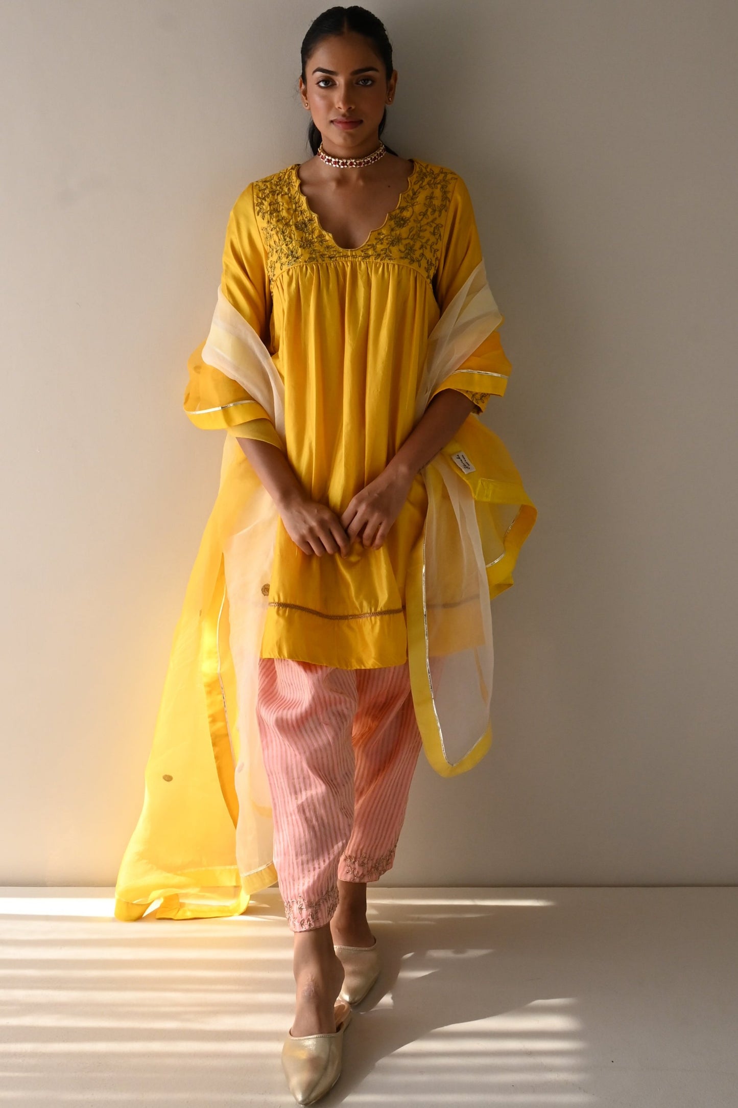 Yellow Ombre Organza Dupatta