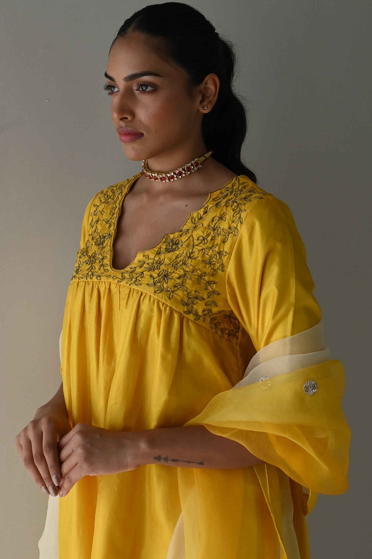 Yellow Ombre Organza Dupatta