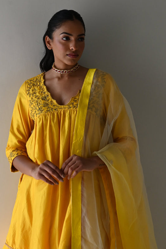 Yellow Ombre Organza Dupatta