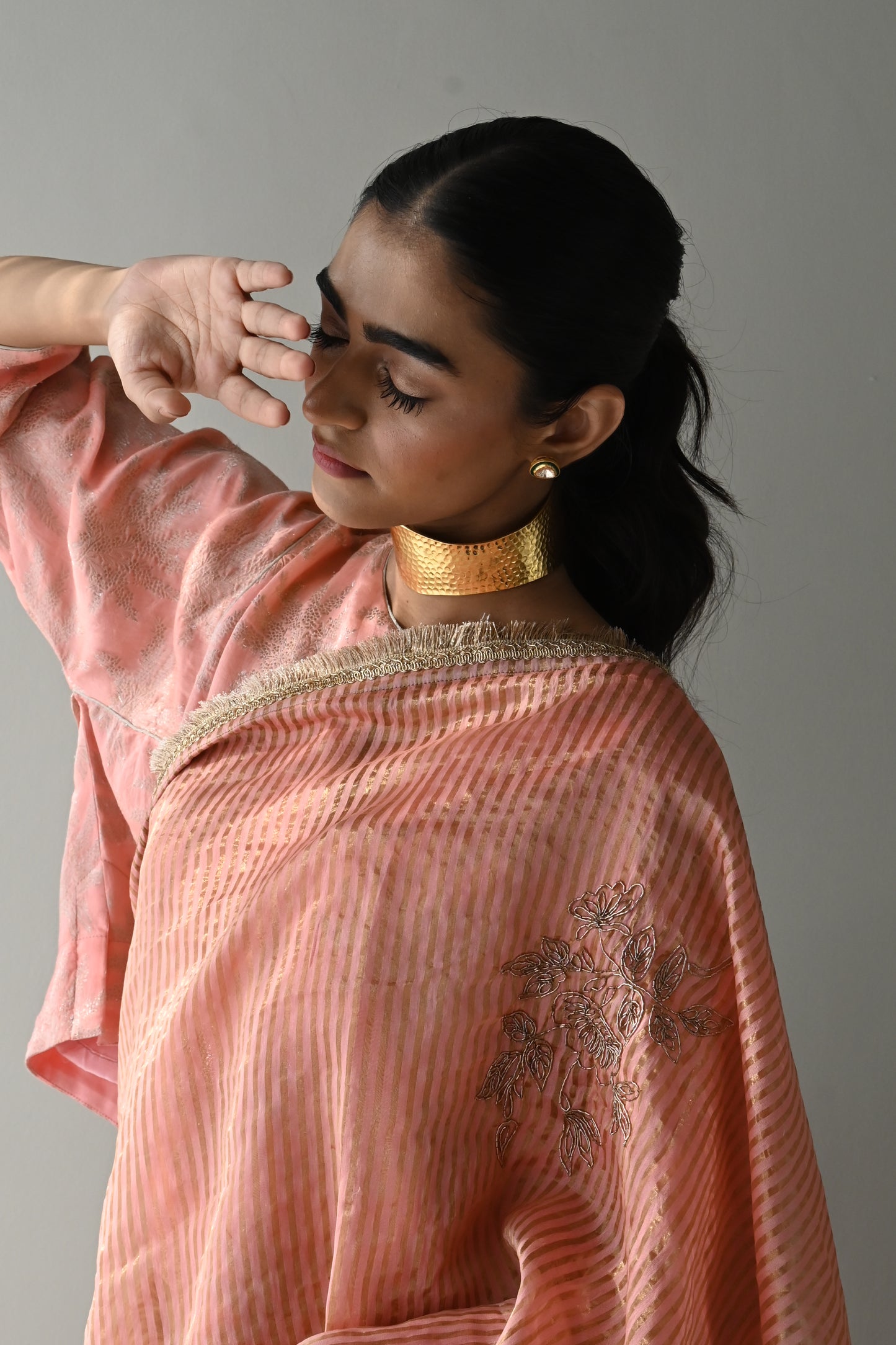 Mogra Jhabla Blouse in Rose Pink Brocade