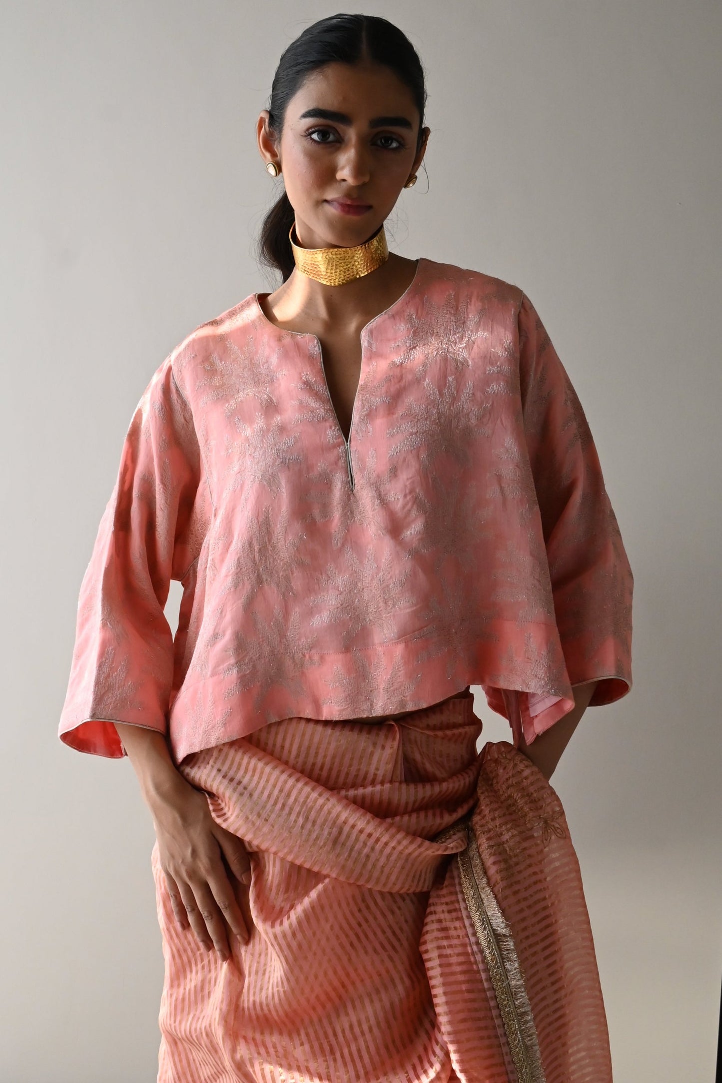 Mogra Jhabla Blouse in Rose Pink Brocade