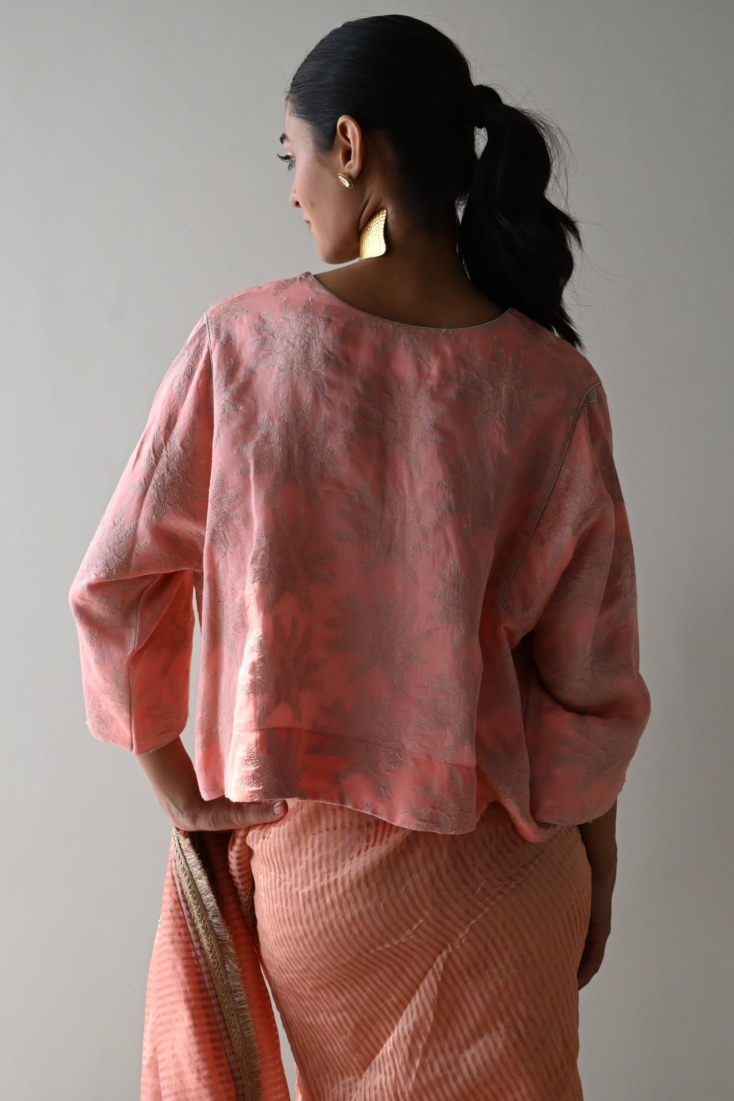 Mogra Jhabla Blouse in Rose Pink Brocade