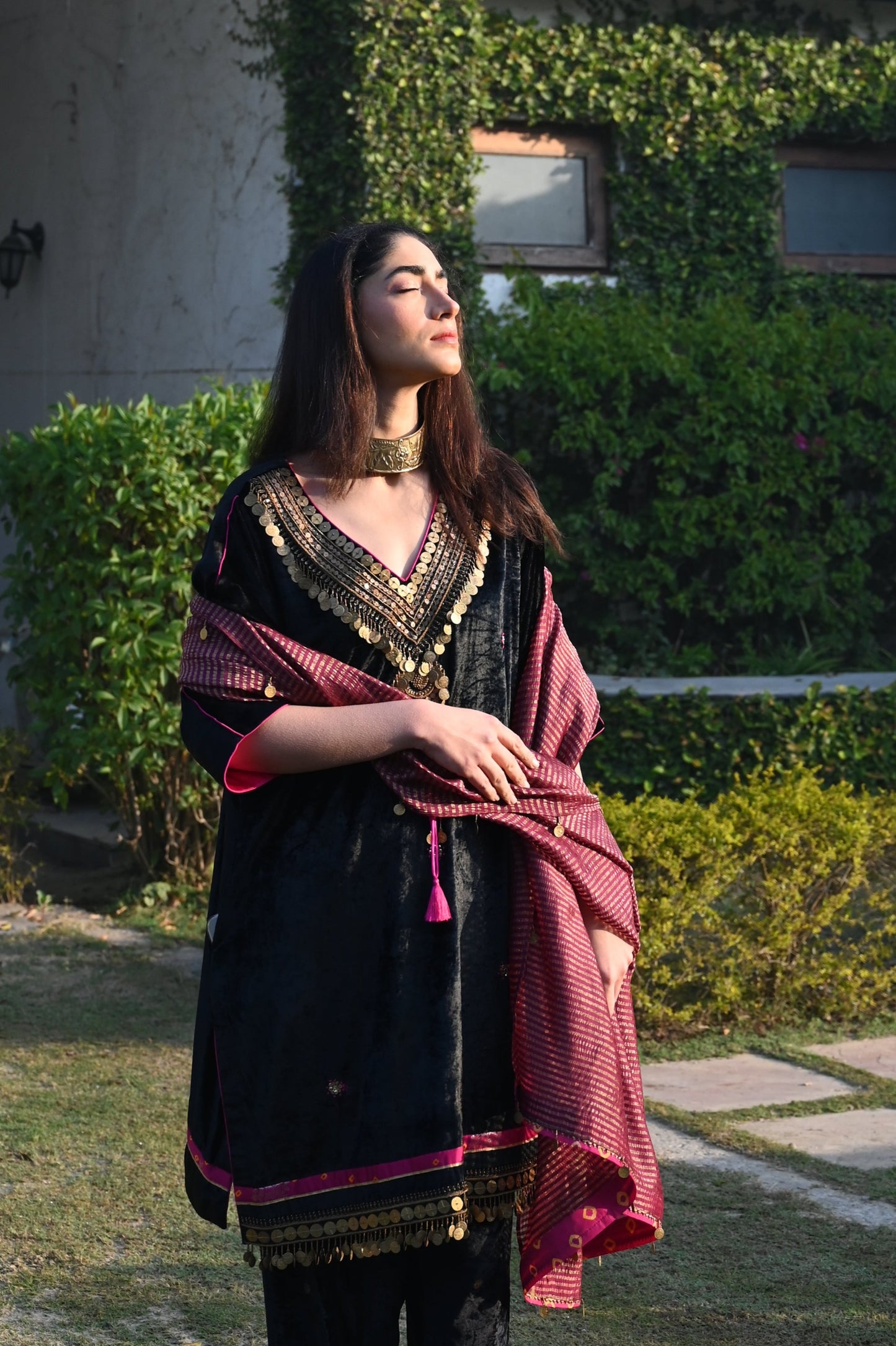 Banjarra Kaftan in Black Velvet with Velvet Salwar