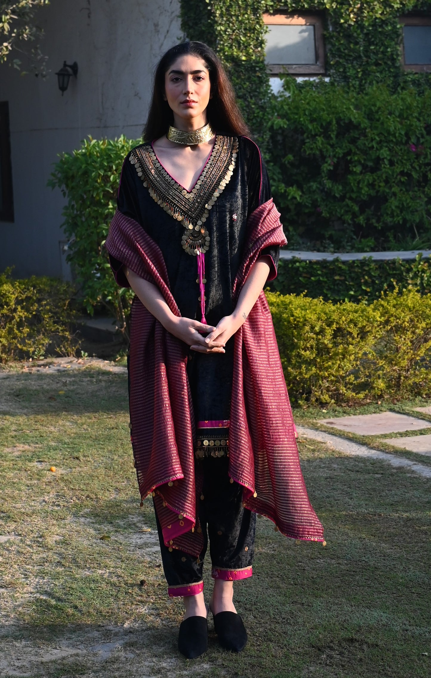 Sanjh Dupatta in Purple Stripes