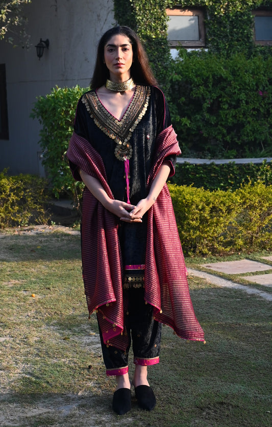 Sanjh Dupatta in Purple Stripes